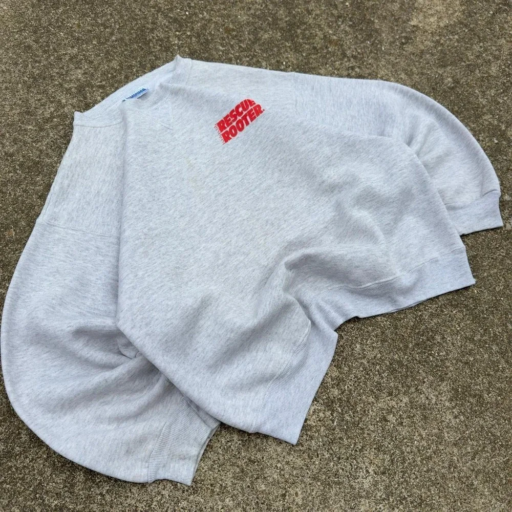 Vintage 80s Hanes Rescue Rooter Graphic Crewneck Workwear Made in USA Gray XL b4